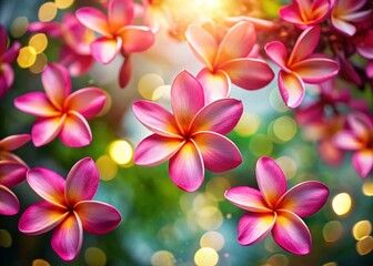 Fototapeta premium Pink Frangipani Petals Falling: Drone Aerial View of Tropical Flower Shower