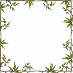 Fototapeta premium A decorative border featuring bamboo and green leaves, creating a natural frame. The design is suitable for invitations, greeting cards, or nature-themed projects.