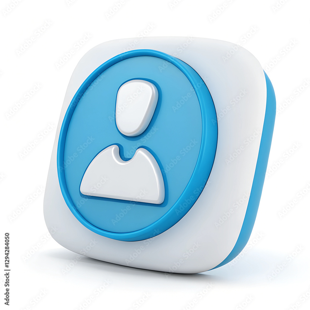 Poster a simple blue and white user profile icon, representing account and membership functionalities minim