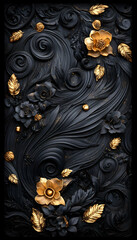 Black and gold floral 3D wall art design