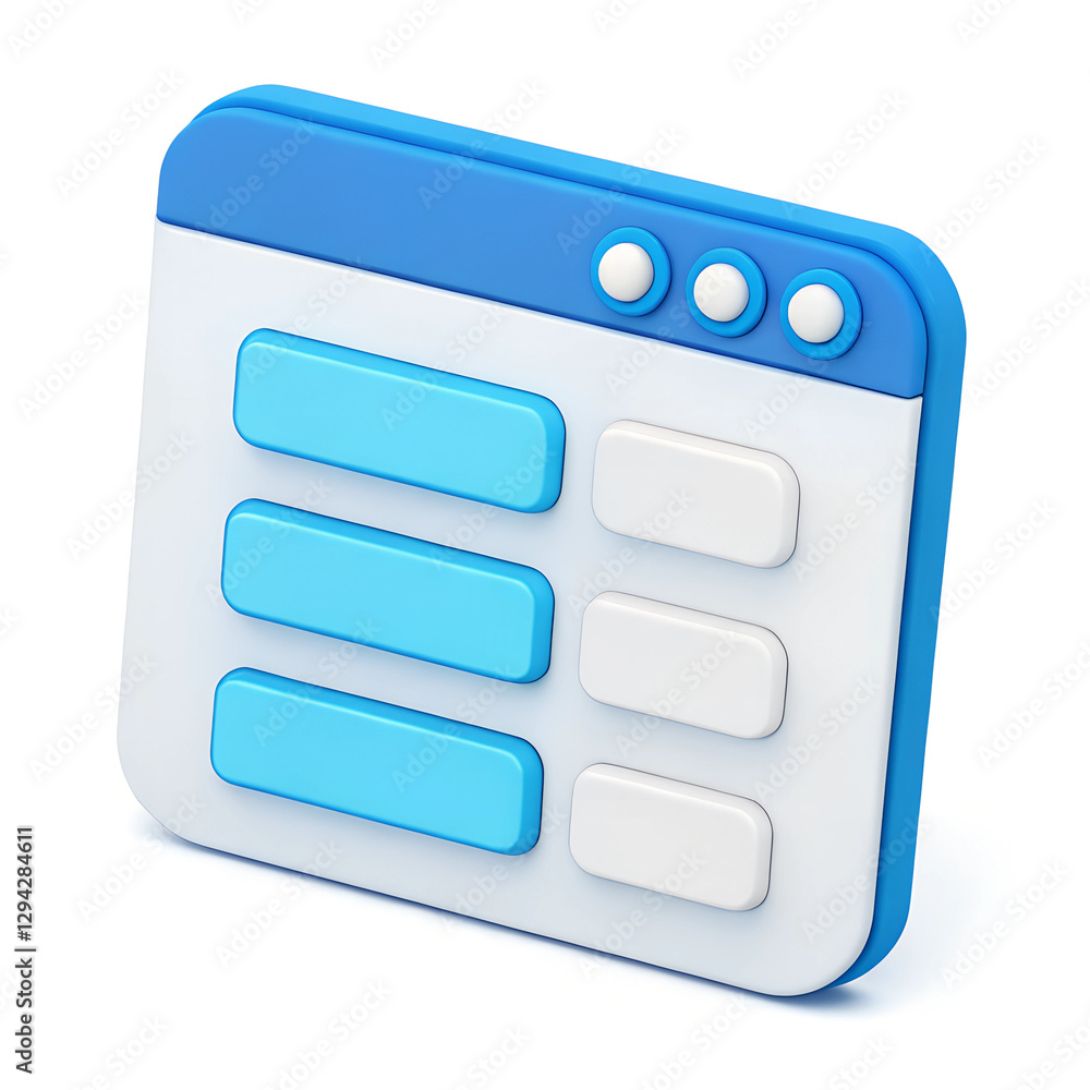Poster stylized graphic of a browser window in white and blue, featuring buttons and rectangular elements. 