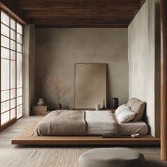 This serene bedroom features a minimal and simple interior design