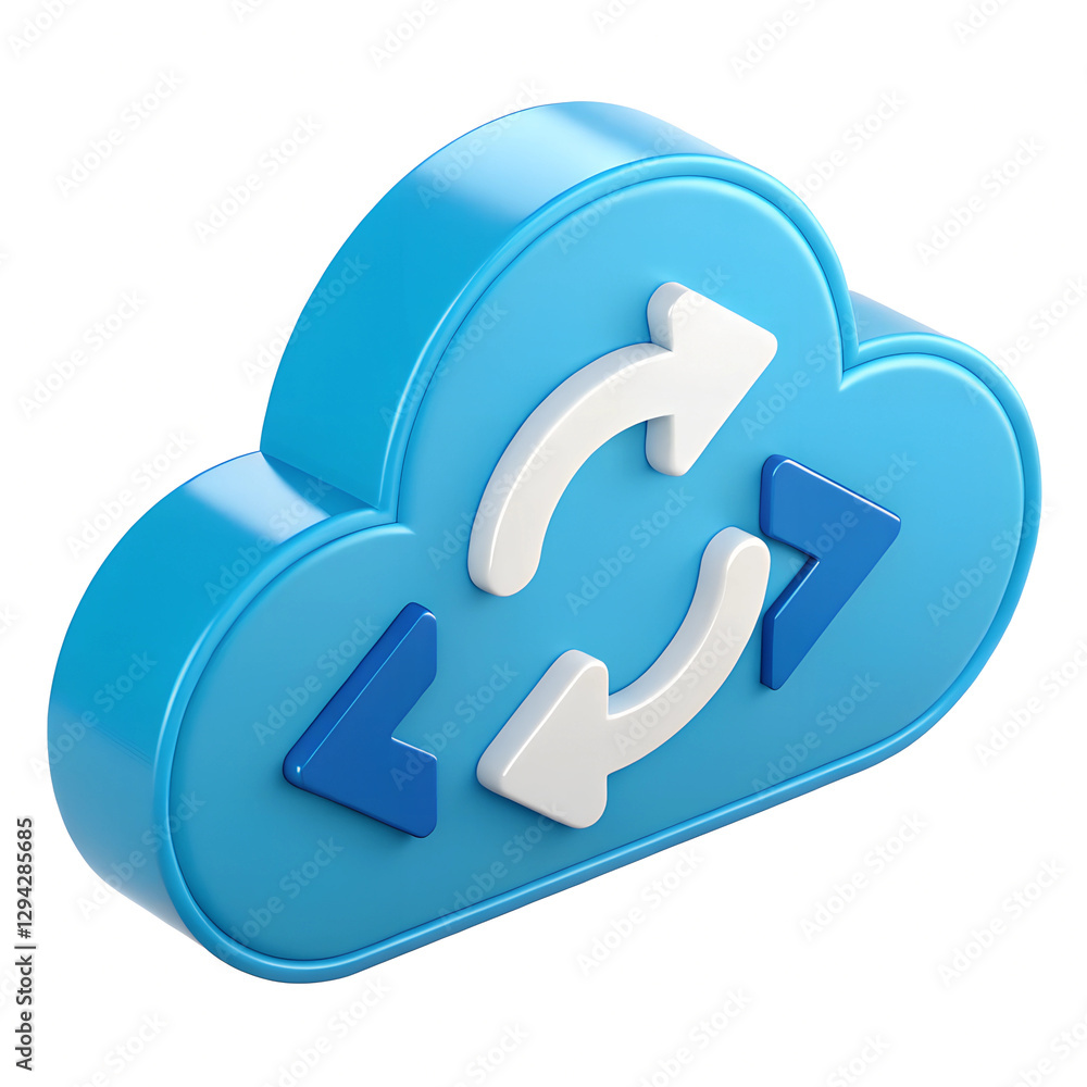 Poster cloud sync icon: a stylized cloud with circular arrows indicating synchronization and data exchange.