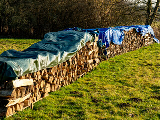 Abgedecktes Brennholz lagert im Freien © focus finder