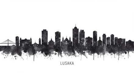 Fototapeta premium Lusaka skyline silhouette with artistic watercolor effects on white background