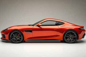 Fototapeta premium Sleek, orange sports coupe, side profile showcasing design details and sporty aesthetics.