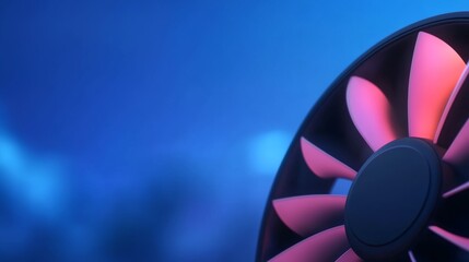 A red fan is shown on a blue background