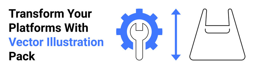 Obraz premium Gear with wrench inside, vertical arrows, and bag outline. Represents customization, scalability, tools, innovation, upgrades creativity and digital processes. Ideal for technology software