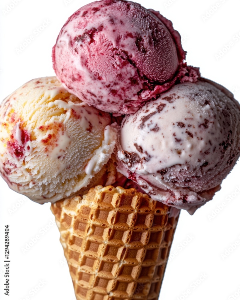 Aufkleber delicious ice cream cone with three scoops on a white background captures the essence of summer and 