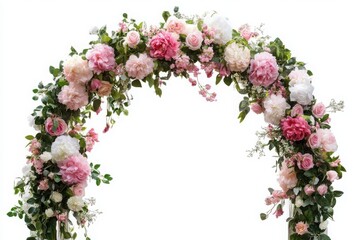 Beautiful wedding flower arch isolated on white background