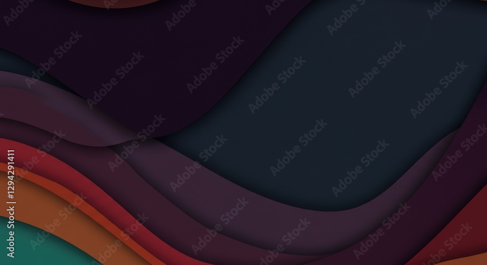 Poster abstract colorful waves: dark tones and bold shapes create stylish background