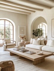 Fototapeta premium This contemporary living room features neutral tones and modern furniture