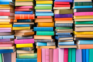 Colorful book stacks, library background, reading collection