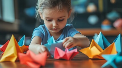 a girl making a paper boat