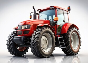 Obraz premium Powerful Red Tractor Isolated on White Background - Farm Equipment Stock Photo