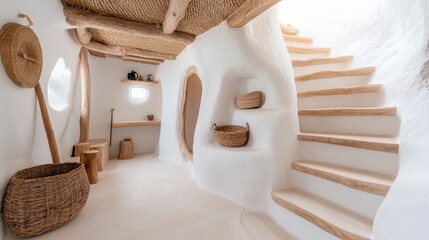 Organic Modern Home Interior with Wooden Staircase