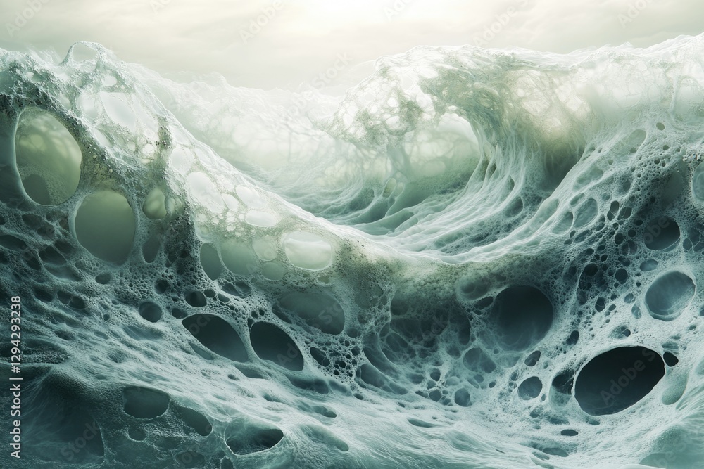 Aufkleber abstract image depicting a wave-like structure with a porous, cavernous texture resembling a decayin