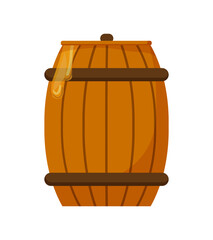 Wooden honey barrel dripping honey