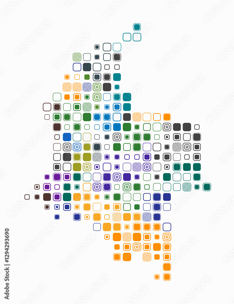 Poster colombia, shape of the country build of colored cells. digital style map of the colombia on white ba