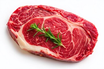 Fototapeta premium Premium Raw Beef Steak, Marbled Fat, Isolated White Background - High-Resolution Stock Photo
