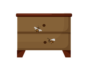 Wooden Beehive with Bees