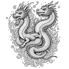 Obraz premium Dragon Duo Coloring Page