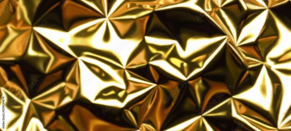 Poster dynamic transformation of shimmering gold metallic surface in elegant abstract pattern