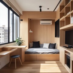A Modern Interior Design Featuring Wooden Decor and Fixtures