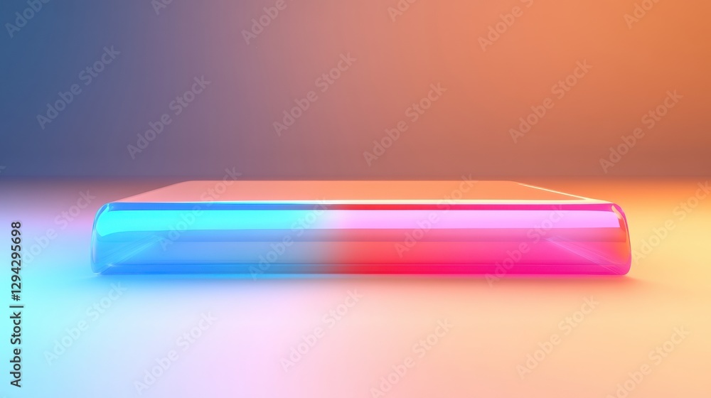 Poster futuristic smart device with gradient neon light on smooth surface