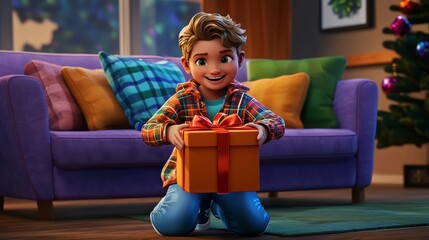 A white child organizing a small birthday surprise for a best friend Realistic 3D cartoon style illustration.