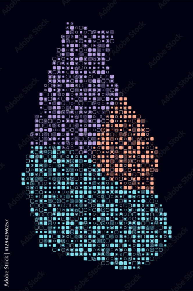 Poster montserrat, shape of the country build of colored cells. digital style map of the montserrat on dark