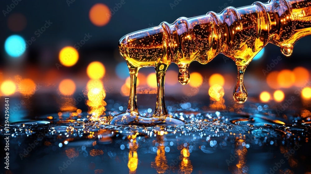 Poster sparkling liquid reflections in the ambient night with ice cold condensation droplets and a blurred 