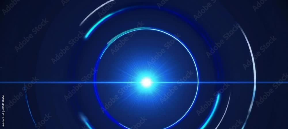 Poster Pulsating blue circles with radiant light emanating from center in dynamic animation sequence