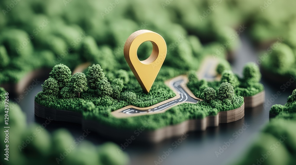 Aufkleber map with yellow marker indicating travel location on 3d map for navigation and exploration purposes