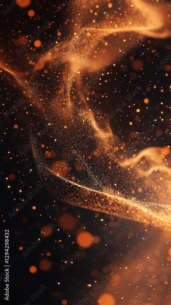 Poster Golden particles gracefully swirl through the air, creating a mesmerizing display of elegance and beauty. This captivating moment invites viewers to immerse themselves in its magic