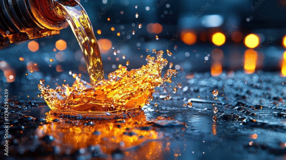 Poster Vibrant colorful splash of liquid possibly oil or water creating a dynamic motion with energetic flow and splashing droplets against a creative abstract background texture