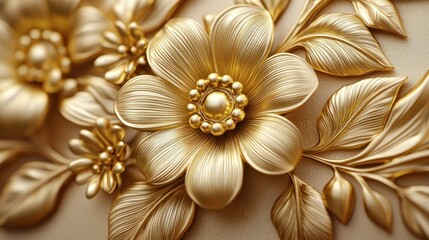 Gold flower embossed wallpaper design, close-up