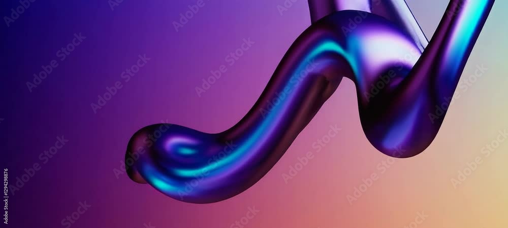 Poster dynamic twisting metallic ribbon with iridescent colors on gradient background