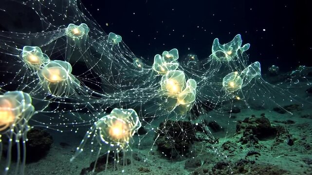 Rare Underwater Siphonophore Colony Footage in the Ocean Deep Sea 4K HDR