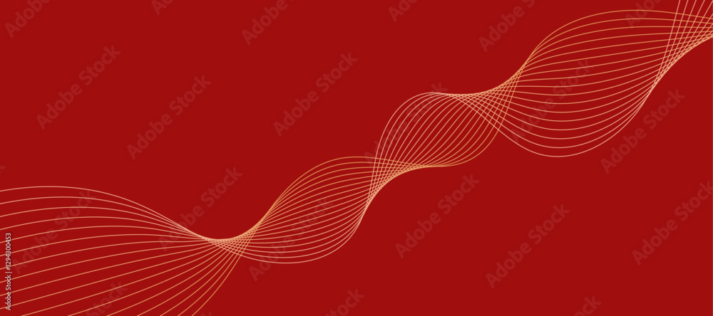 Poster red abstract background with golden waves. dynamic abstract design featuring flowing golden wave lin