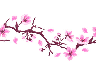 Pattern with spring flowers. Apple, sakura or cherry blossom. Beautiful decorative blooming plants.