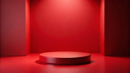 Fototapeta premium Red Podium Product Display: Minimalist 3D Stage Pedestal for Showcase