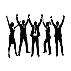 Fototapeta premium Joyful business team silhouette exuberantly celebrates a triumphant successful pitch moment