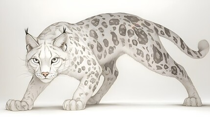 Majestic Lynx Prowling Through the Snowy Landscape in Exquisite Pen and Ink Drawing   A highly detailed and captivating portrait of a lynx showcasing its fierce powerful