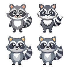 Obraz premium Cute Raccoon Cartoon Character Set