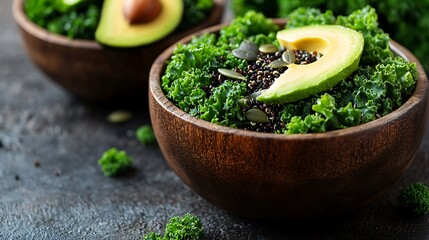 Kale, avocado, quinoa bowls