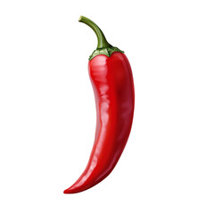 Vibrant red chili pepper, glossy skin, curved shape, green stem.