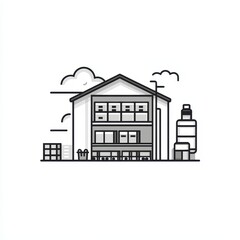 Minimalist Flat Icon of Open Warehouse with Storage Rack and Boxes
