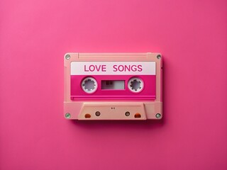 Retro Cassette Tape Love Songs Minimalist Pink Background Art Print