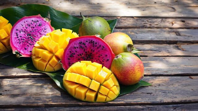 Vibrant Fruits on Wooden Table